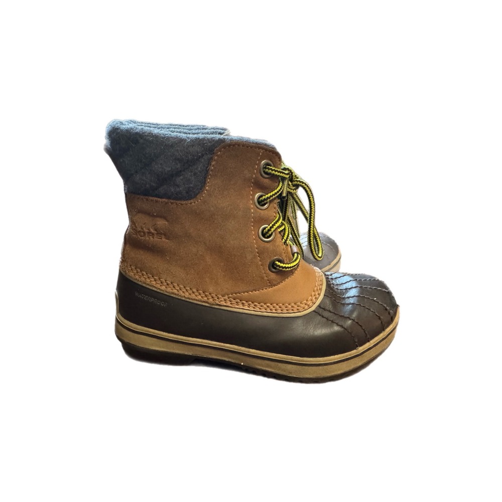 Sorel Waterproof Duck Boots Kids Brown Suede Leather Good Insulated Winter